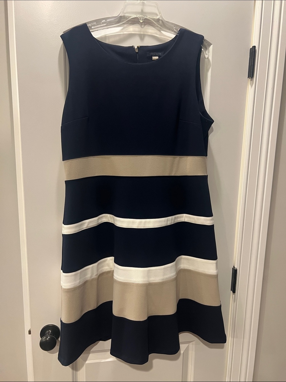Tommy Hilfiger Navy, White & Tan Striped Sleeveless Mini Dress